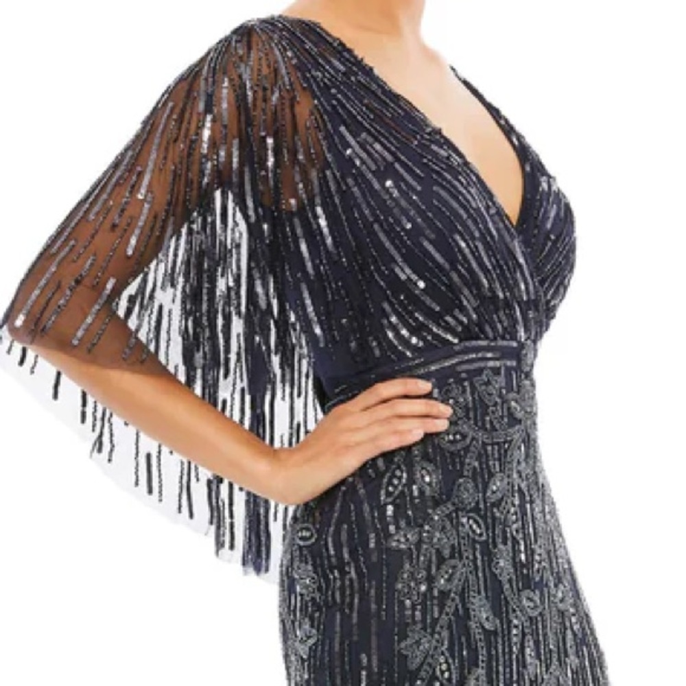 Mac Duggal Navy Beaded Maxi Dress